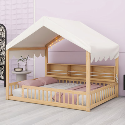 LED-Lit Daybed With Guard Fence, Hidden Bookshelves & Starry Curtain