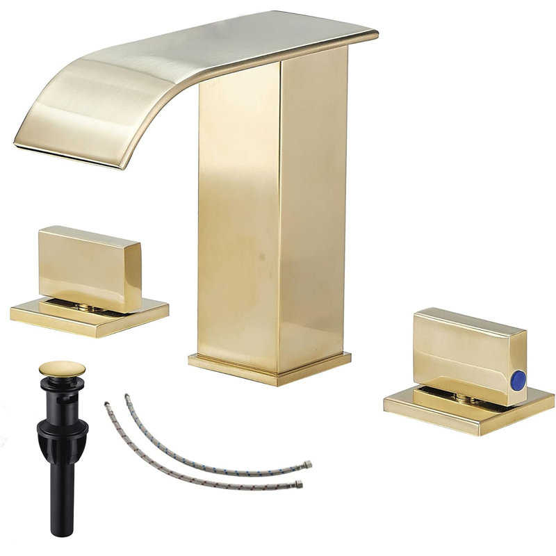 2-handle Bathroom Faucet with Drain Assembly, Brushed Gold