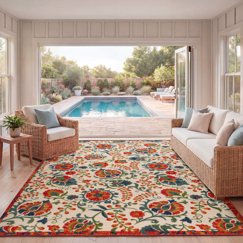 Tapis floral intérieur / extérieur Deka, Rectangle de 10 pi x 14 pi