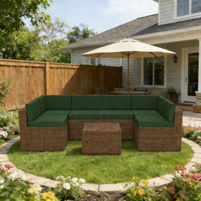 14-Piece Outdoor Cushions For Patio Furniture, Fade Resistant Outdoor Replacement Cushions For Rattaner,Wicker Furniture,Sectional, 6 Cushions And 8 Back Pillows,Dark Green