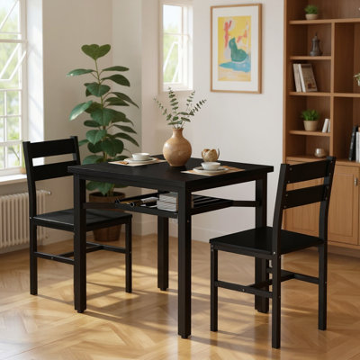 3 Piece Square Bar Table And Chairs Set, Space Saving Design Dining Table Set With Storage Shelf, Small Kitchen Table Set Of 3, With Particle Board Ta by Ebern Designs