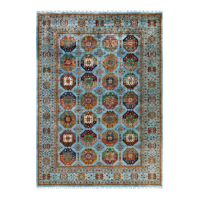Tapis unique noué à la main Tribal - bleu clair, 8 pi 9 po x 12 pi 0 po Tribal