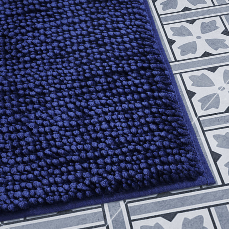 Laura Ashley Butter Chenille Bath Rug, 27" W x 45" L, Navy