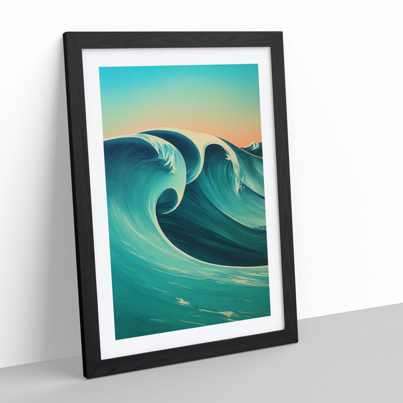 XV1022-3053X Ocean Wave At Sunset No.8 - Single Picture Frame Print, Black, 64cm H x 46cm W