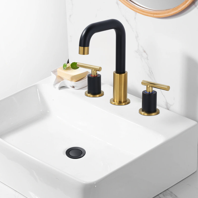 Widespread Faucet 2-Handle Bathroom Faucet With Drain Assembly, Gold/Matte Black