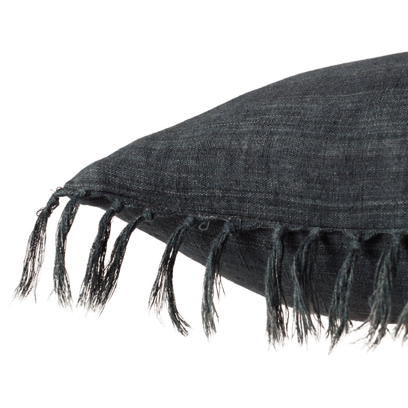Navy Linen Tassel Accent Pillow 13" x 21"
