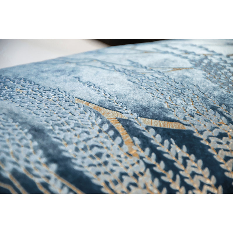 Willow Metallic Rectangular Velvet Pillow Cover & Insert, Denim, Rectangle 16"H x 36"W
