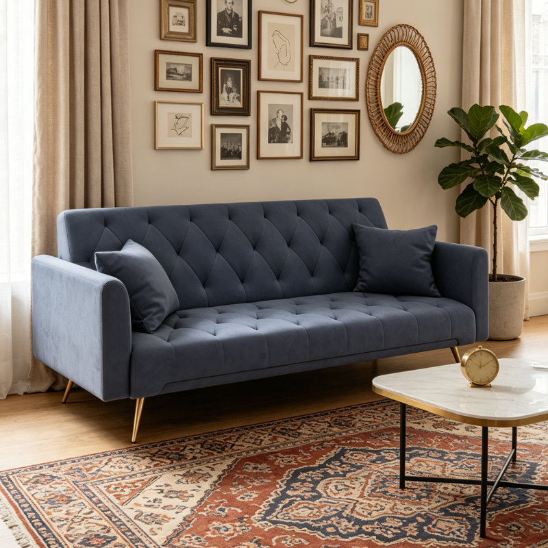 Canapé-lit rembourré de style moderne 71,65 po, Grey Velvet