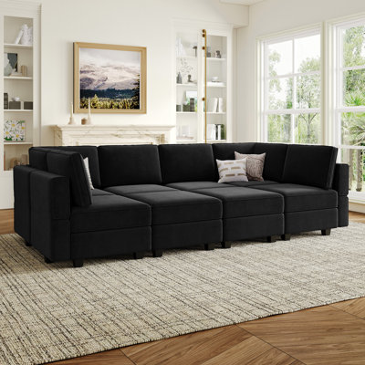 Wylodene 116.6" Wide Large Sofa Bed Sleeper Velvet Reversible Modular Sofa Storage Couch, Sectional Sofa by 8 Single Armless Chairs