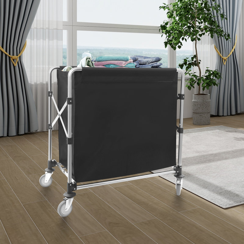34.25X19.7X36.22” Foldable Laundry Cart, 36.22" H x 34.25" W x 19.7" D, Black