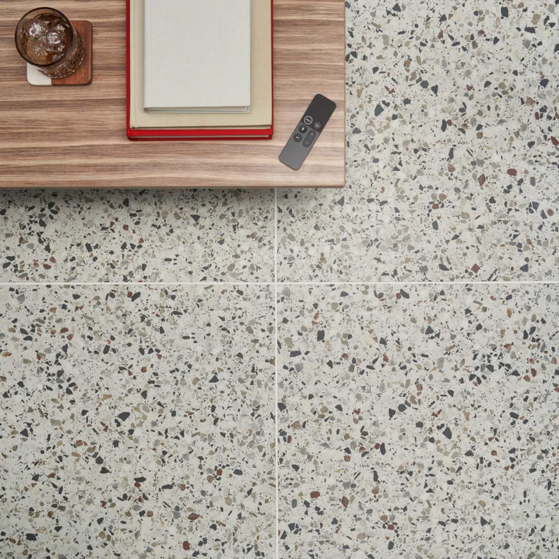Kobe Flakes 24X24 Terrazzo Look Matte Porcelain Tile, Ice White