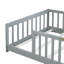 Lit simple au sol avec clôture sans porte, lit en bois d'hévéa avec garde-corps de sécurité, gris-1800394521