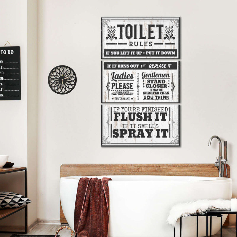 Proper Bathroom Rules, reproduction d'art sur toile, H 42 po x l 65 po x P 1,25 po