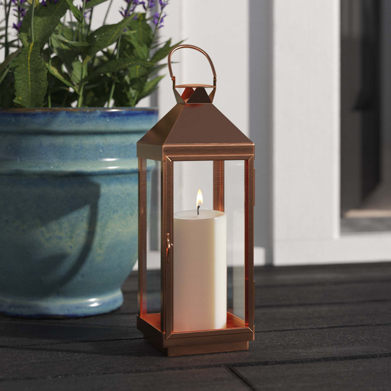 Metal Tabletop Lantern, 12" H x 4" W x 4" D, Copper