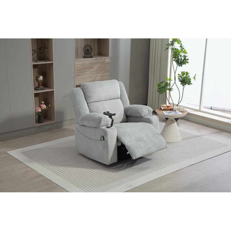 Power Swivel Rocker Recliner Chair with Massgae, Heat, USB and Type-C Charging Port, Gray Polyester Blend