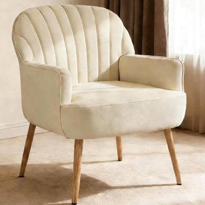 Fauteuil d'appoint en velours, fauteuils de salon rembourrés modernes, fauteuil simple de luxe avec pieds en métal, fauteuils demi-tonneau confortables