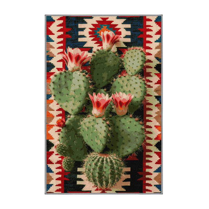  Tapis lavable en forme de figue de barbarie Southwestern, Tapis de couloir 2 pi x 4 pi