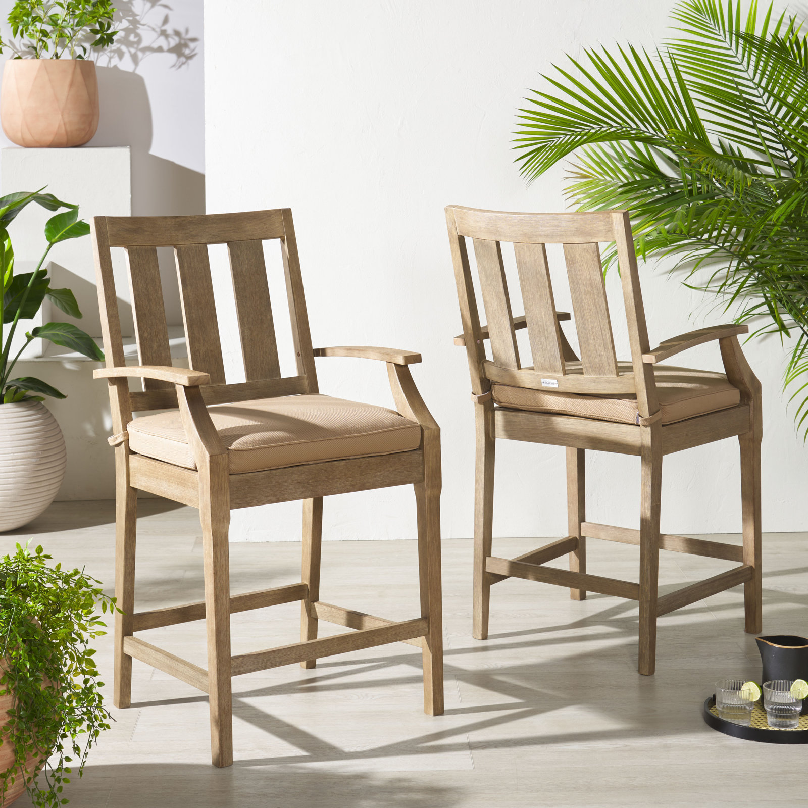 Samya Eucalyptus Patio Bar Stool, Brown