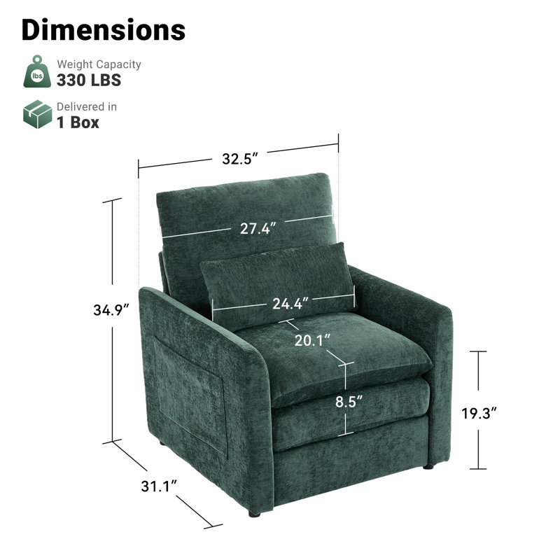 Chaise d'appoint moderne rembourrée avec coussin lombaire (ensemble de 2), Vert
