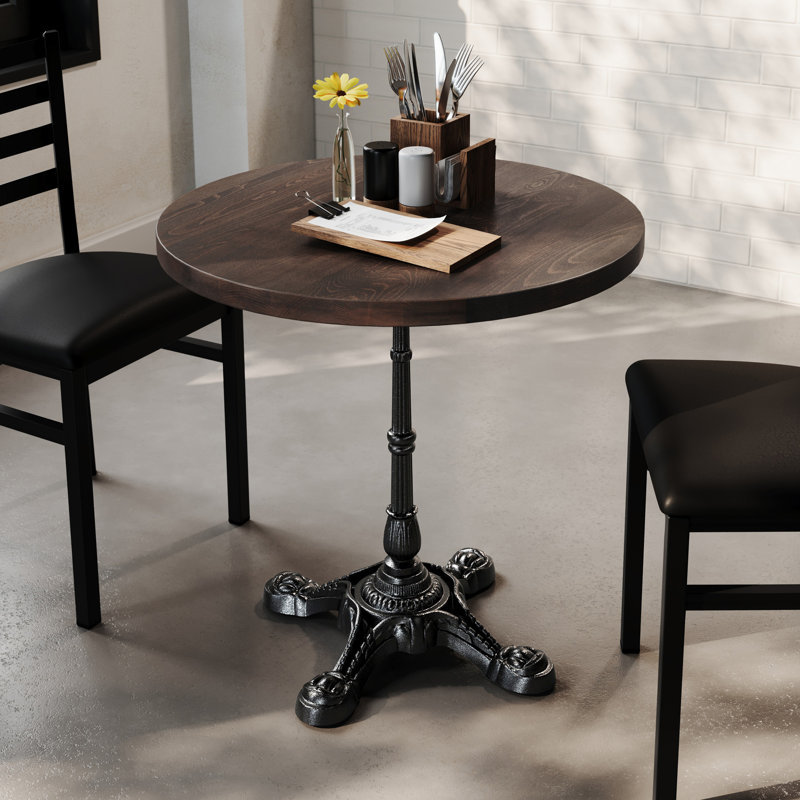 Plateau de table rond 30 po en bois massif avec base bistro 22,75 po x 22,75 po, Bois brun foncé
