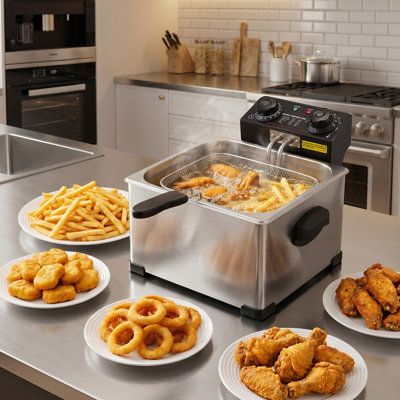 Commercial Electric Deep Fryer, 9.51 Qt, 1700W Stainless Steel Countertop Fryer with Large & Small Baskets, Overheat Protection, Temp Control, Timer, Detachable for Home Restaurant Use, Silver
