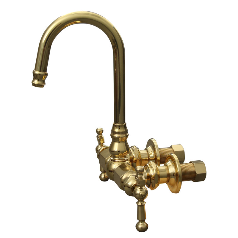 Double Handle Wall Mounted Clawfoot Tub Faucet Trim with Diverter, Polished Brass