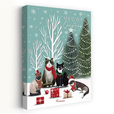 Christmas Cats - Contemporary Meowy Christmas Text Festive Cats Illustration Christmas Gifts Art