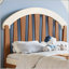 Lit plateforme simple en bois massif avec tiroir de rangement, tête de lit arrondie, sans sommier, beige et naturel profond