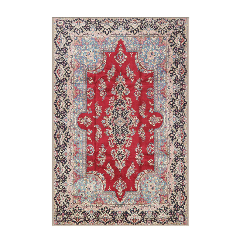 Tapis traditionnel rouge / noir, Rectangle 5 pi x 7 pi