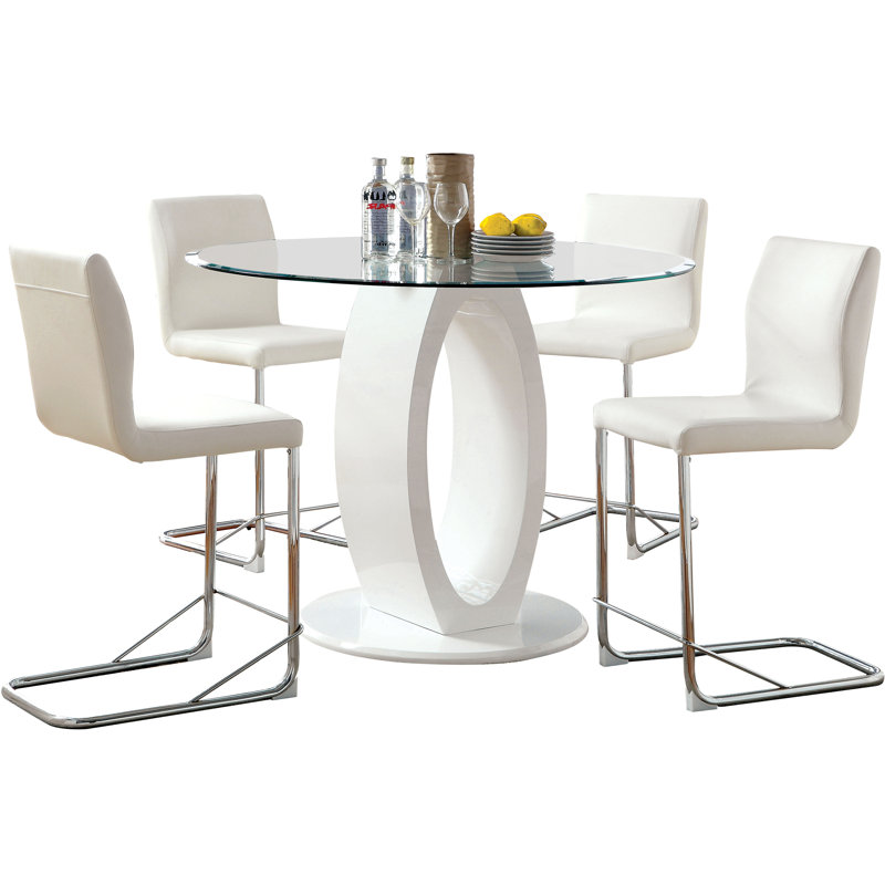 Balwinder Round Glass Top Dining Table, White
