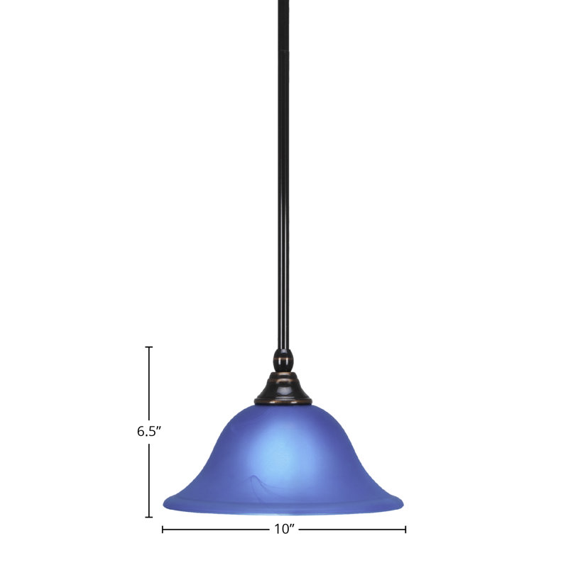 Stem Hung Mini Pendant Shown With 10" Blue Italian Glass, Black Copper