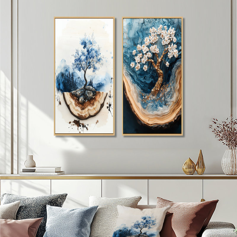 Fleur de cerisier doré, jardin d'hiver, beauté I - Collection d'art floral sur toile 2 pièces, H 32 po x l 33 po