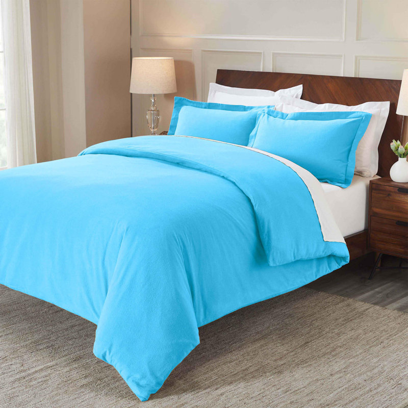Ensemble de housse de couette classique supérieure en flanelle de coton supérieure avec taies décoratives Superior, Bleu