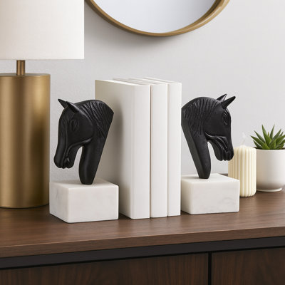 Sculpture moderne en forme de tête de cheval serre-livres moderne sur base de marbre