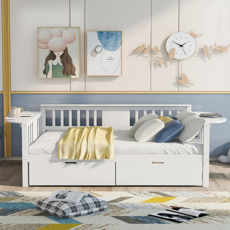 Full Size Daybed With Two Drawers, White
