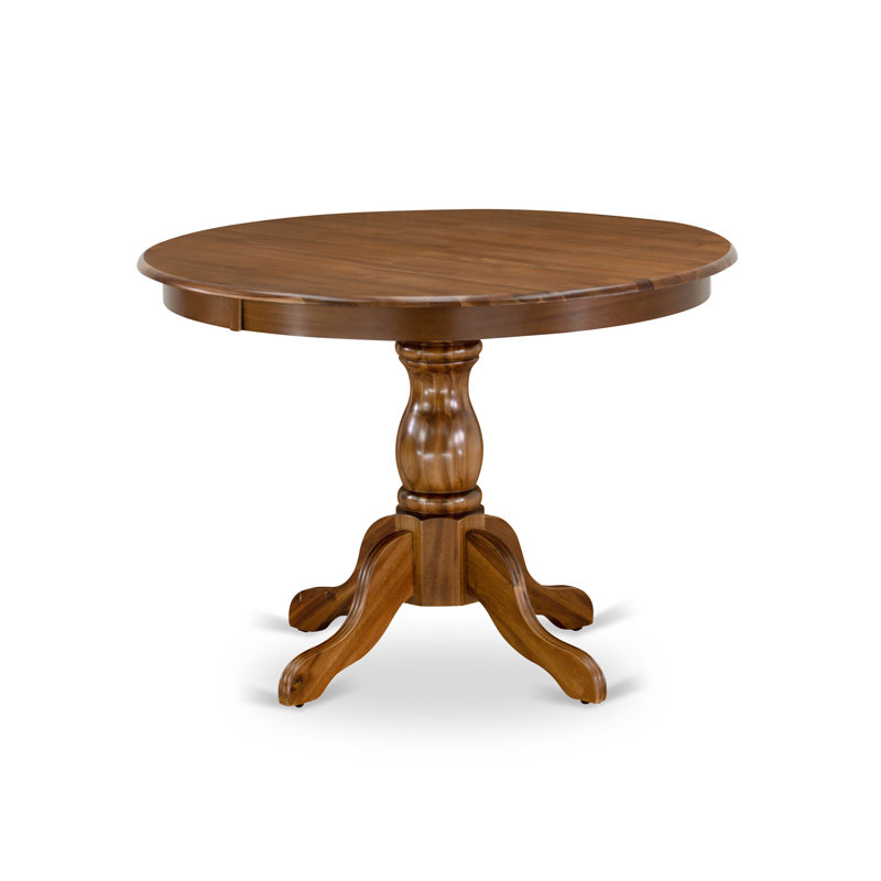 5 Piece Dining Table Set for 4 Includes a Round Kitchen Table with Pedestal and 4 Brown Linen Fabric Upholstered Parson Chairs, 42x42 Inch, Antique Walnut