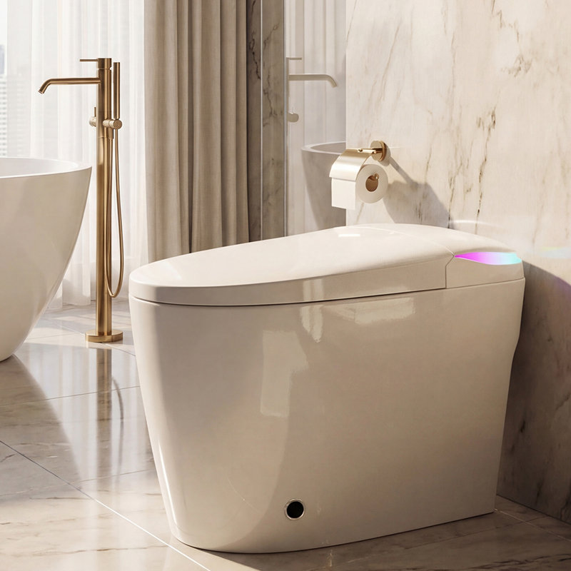 Smart Toilet With Foot Sensor Flush, Heated Seat, Warm Air Dryer, Remote & Knob Control