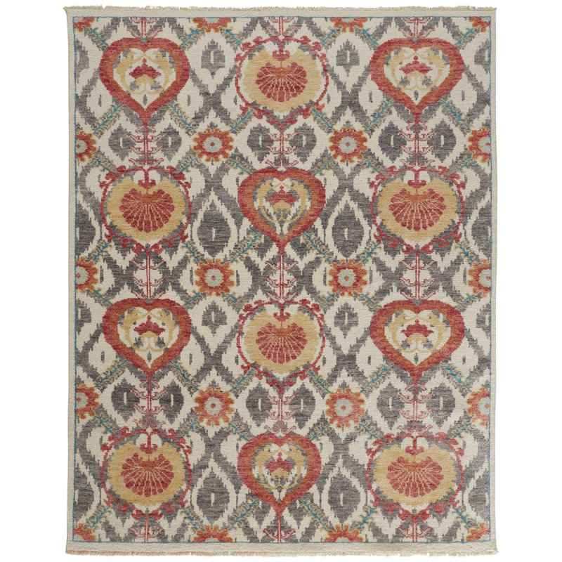 Beall Wool Oriental Area Rug in Orange, Rectangle 7'9" x 9'9"