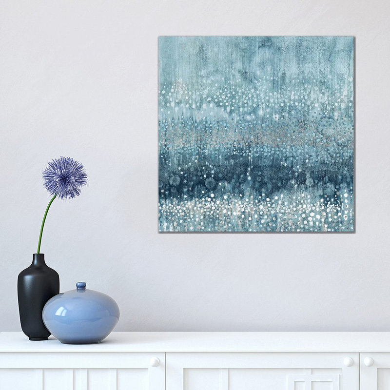Rain Abstract III Blue Silver by Danhui Nai - Wrapped Canvas Print