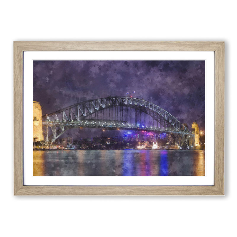 Harbour Bridge in Sydney - Picture Frame Graphic Art, 27cm H x 36cm W x 2cm D, Oak Framed