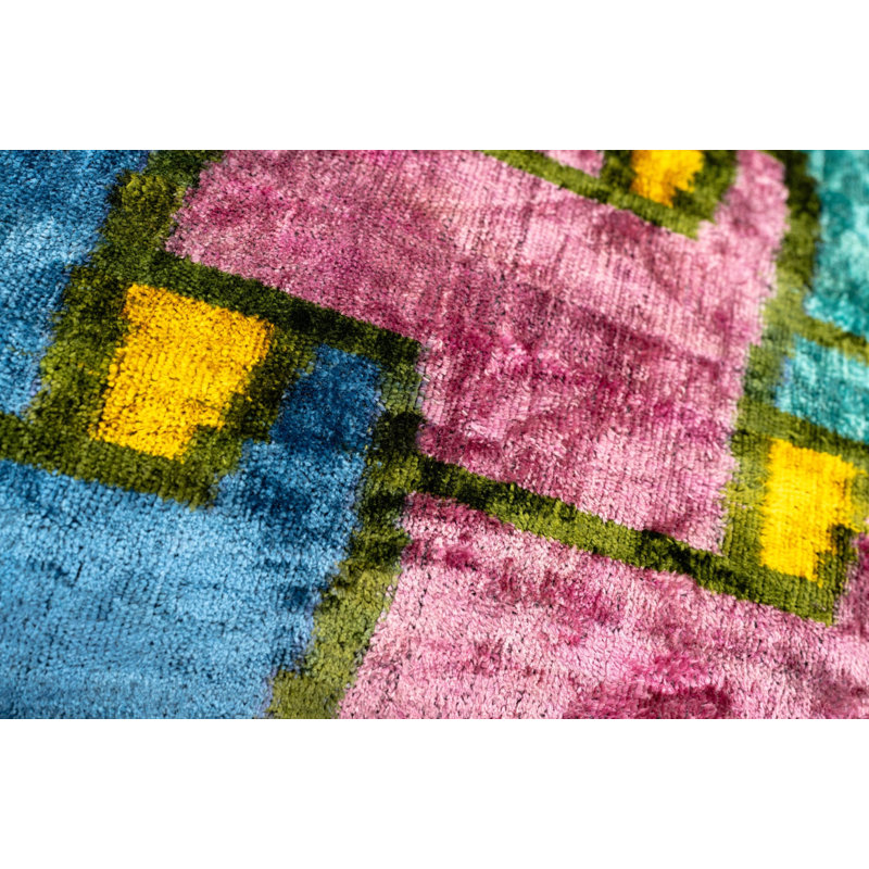 Velvet Rectangular Pillow Cover & Insert, Blue/Pink/Green Geometric 2