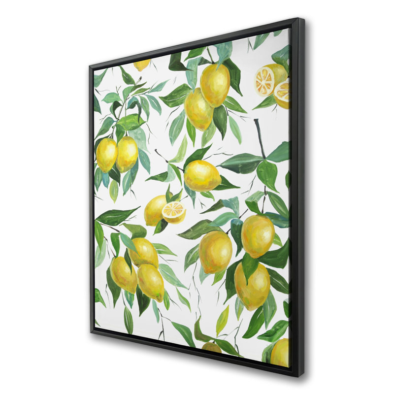 Lemon Pattern Food Green Framed Canvas | Home Decor Art