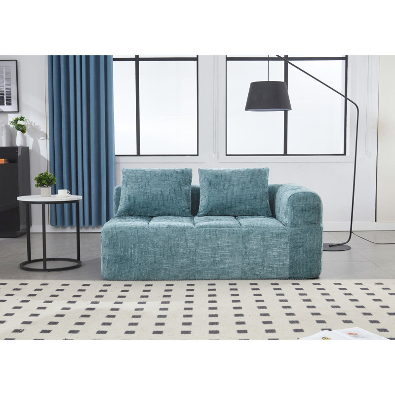2 canapés-lit en chenille avec tissu froissé, H 29,23 po x l 30,9 po x P 30,83 po, Bleu menthe