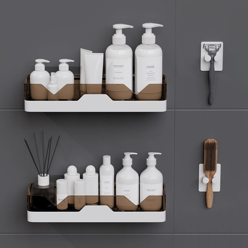 Serviteur de douche adhésif - Gris - Tablettes de rangement pour douche sans crochets avec rangement pour salle de bain et cuisine