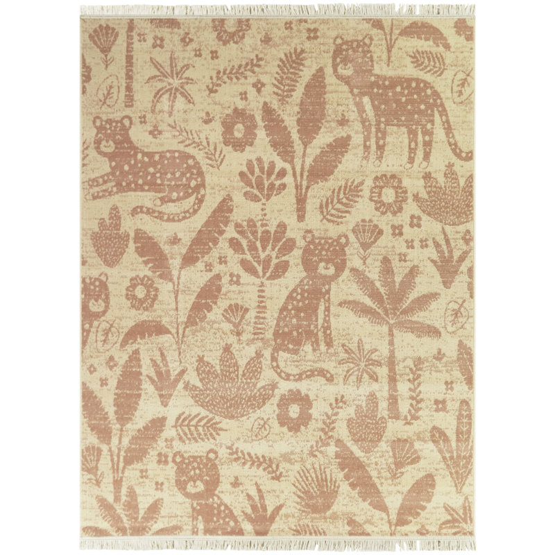 Tapis rose recyclé Leopard Jungle Adventure, Rectangle 5 pi 3 po x 7 pi