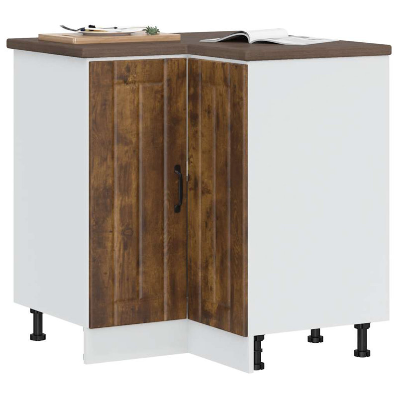 Kitchen Corner Base Cabinet Lucca High Gloss Engineered Wood, Smoked Oak