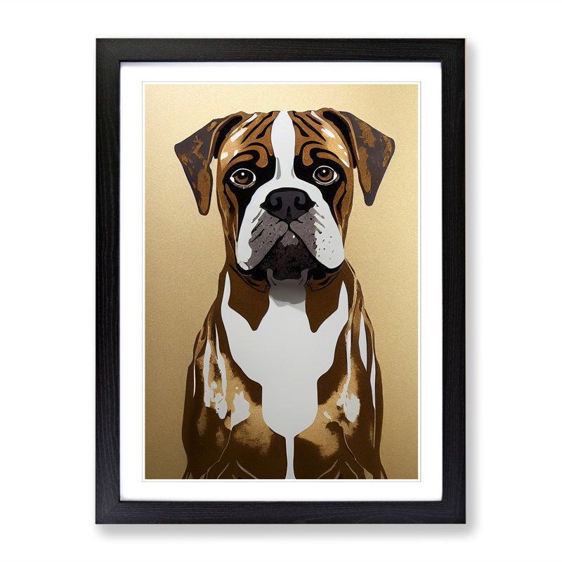 Boxer Dog Gold Leaf Vol.1 - Single Picture Frame Print, 34cm H x 25cm W, Black Framed