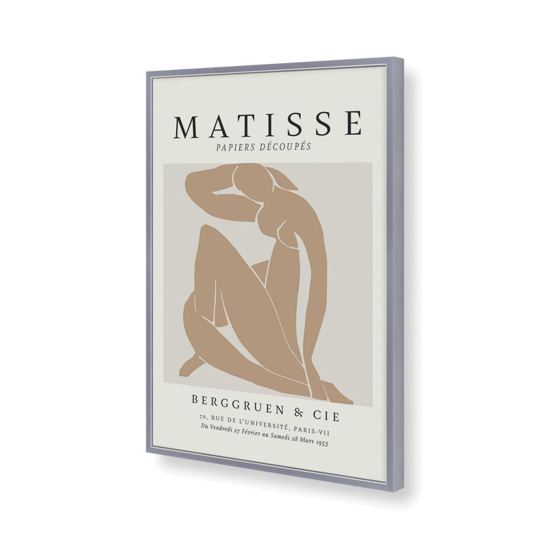 Matisse's Nude II en brun clair roulé, H 17,25 po x l 13,25 po, Reproduction encadrée sans passe-partout, Chrome poli