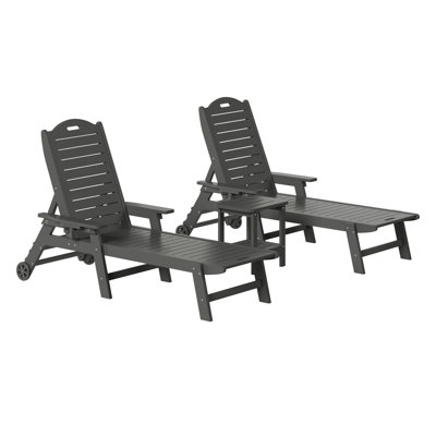 Brighton Outdoor 3-Piece Poly Reclining Chaise Set With Wheels & Cup Holder