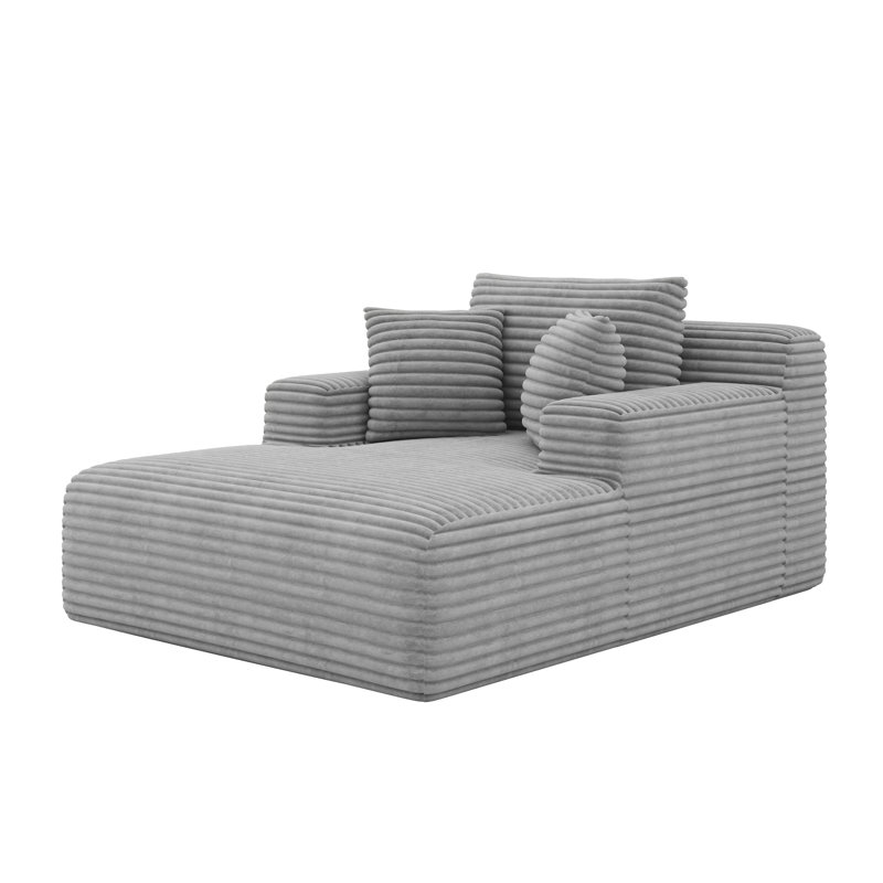 Méridienne surdimensionnée en mousse 48,8 po, canapé-lit rembourré en velours côtelé moelleux avec 3 coussins décoratifs et accoudoirs larges